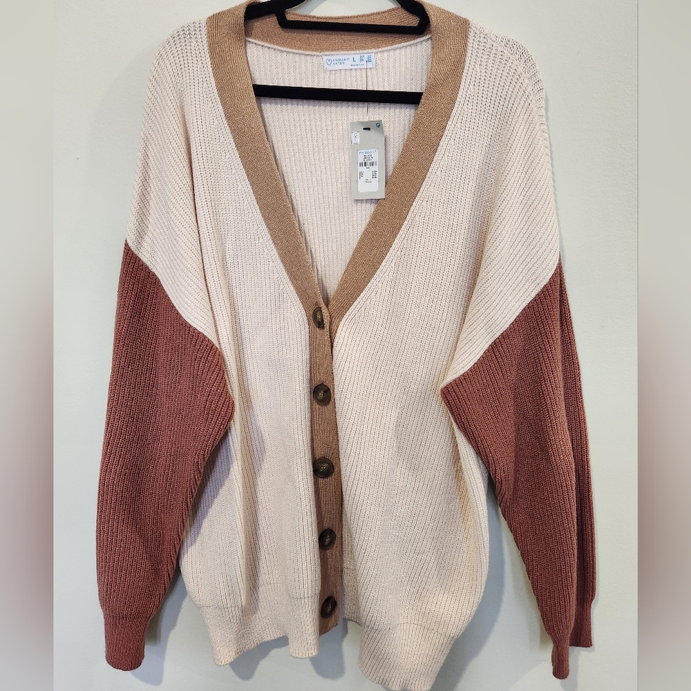Primark Cream, Tan & Rust Colorblock Button-Front Cardigan